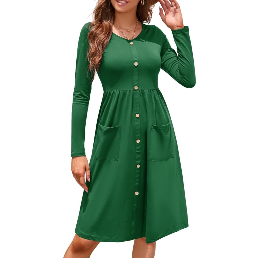 Ouges Women's Skater Dress | V Neck, Button Down,… - image 1